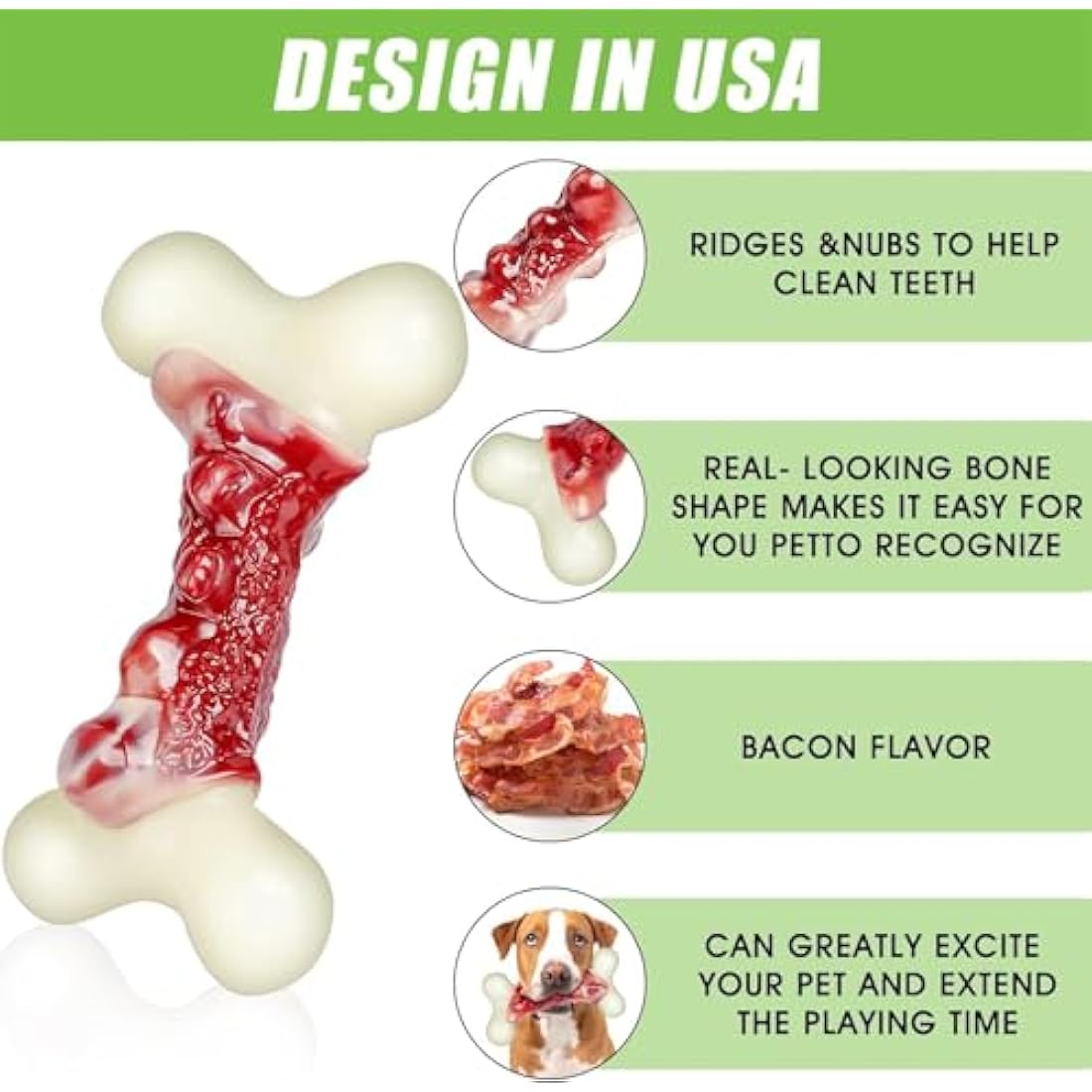 2TRUL Dog Toys for Aggressive Chewers, Indestructible Dog Toys for Large Dogs, Real Bacon Flavored, Dog Bones for Medium/Large Breed Dogs, Dog Chew Toys to Keep Them Busy