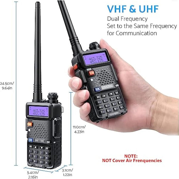 eSynic Professional Walkie Talkies uv5r 5W Rechargeable UV-5R Radio Walkie Talkies VHF/UHF Dual Band Clear Calls 2 Way Radio Long Range with LED Display 128CH Supports VOX FM Functions
