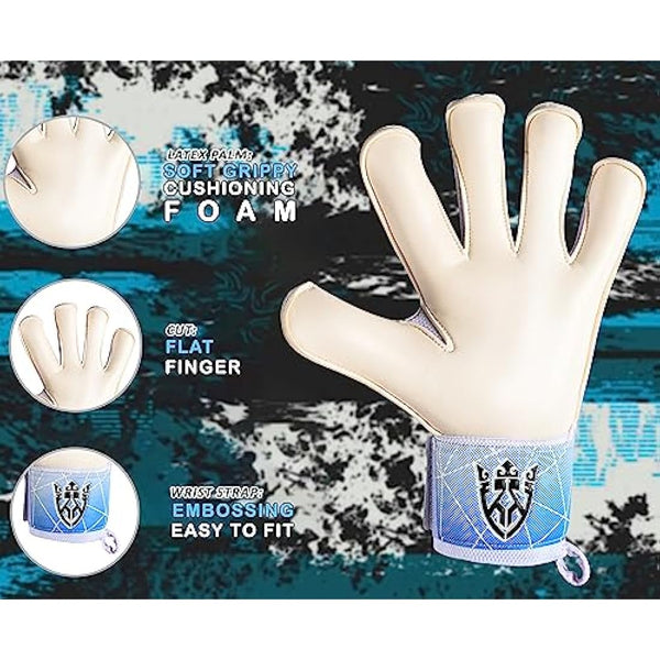 Keeperking Goalkeeper Gloves Kids, Boys, Youth, Adult, Men - Goalie Gloves Latex Strong Grip palms with Removable Finger Spines Protection - Football Goalkeeping Gloves (Size 5/6/7/8/9/10)