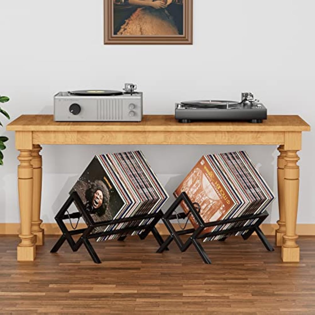 EKNITEY Vinyl Record Storage Holder - Metal Record Stand 80-100 LP Storage Vinyl Organizer for Albums Audio Easy to Assemble Black