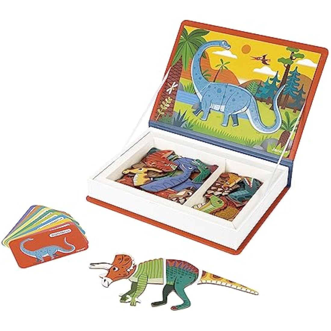 Janod - Magneti'Book Dinosaurs - 50-part educational magnetic game Teaches fine motor skills and imagination - FSC Certified - Suitable for ages 3 and up - J02590, Yellow(gelb)