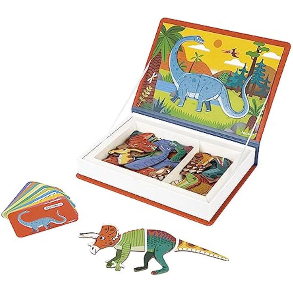 Janod - Magneti'Book Dinosaurs - 50-part educational magnetic game Teaches fine motor skills and imagination - FSC Certified - Suitable for ages 3 and up - J02590, Yellow(gelb)