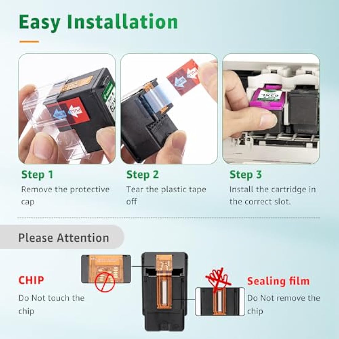 GREENSKY 62XL Ink Cartridges Replacement for HP62 HP 62XL 62 Ink Cartridges Twin Pack for HP Envy 5540 5640 5546 5544 7640 5644 5541 5646 5542 OfficeJet 250 200 5740 5742 (1 Black, 1 Tri-colour)