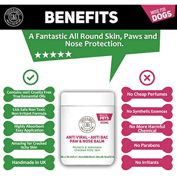 Dog Paw And Nose Balm 100ml - Instantly Soothe Cracked Itchy Skin and Paws - Anti-fungal Cruelty Free Formula - Best Grooming For Dogs