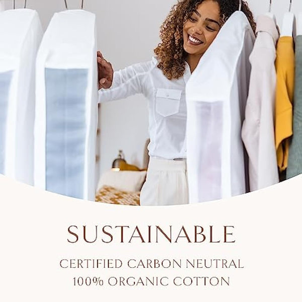 Hayden Hill Luxury Organic Cotton Garment Bag - Long 58 Inch - Breathable Dress Cover - For Clothes & Full Length Coats - Carbon Neutral