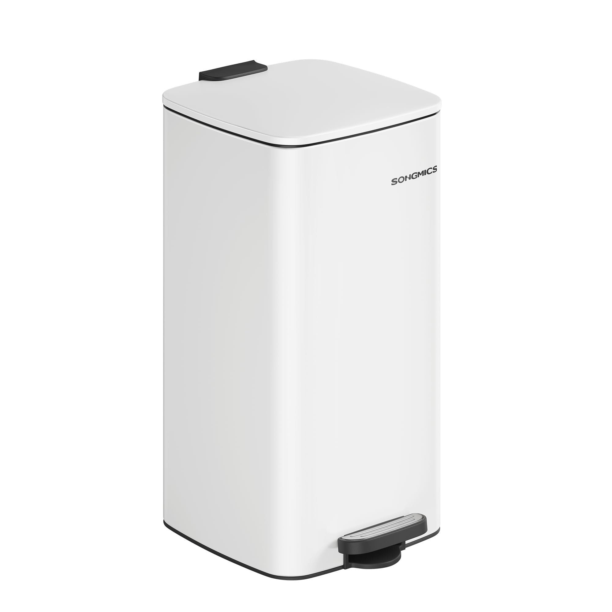 SONGMICS Kitchen Bin, 8-Gallon (30 L) Trash Bin, Steel Pedal Bin, with Inner Bucket, Soft Close and Stays Open, Metallic Silver LTB593E01