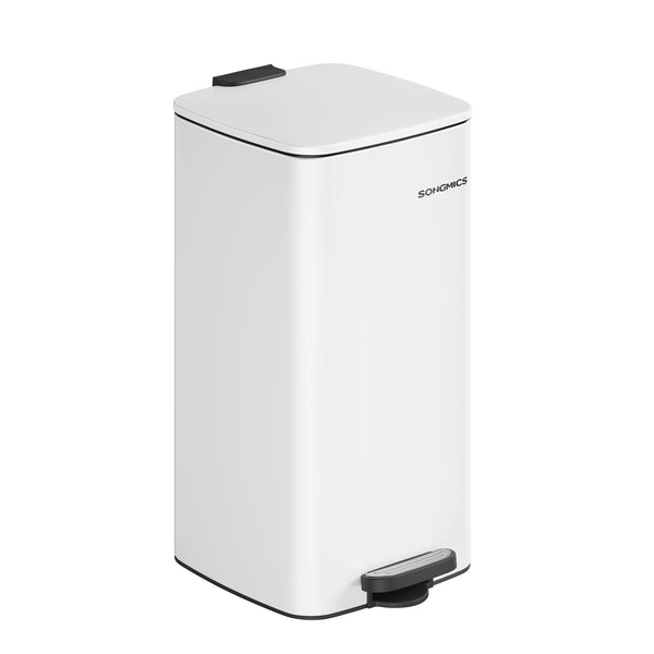 SONGMICS Kitchen Bin, 8-Gallon (30 L) Trash Bin, Steel Pedal Bin, with Inner Bucket, Soft Close and Stays Open, Metallic Silver LTB593E01
