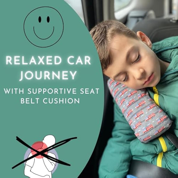 HECKBO cars firefighter car seatbelt pillow for children - machine washable - girl boy kids children soft car seat belt cover sleeping pillows protection car travel pillow cushion vacation