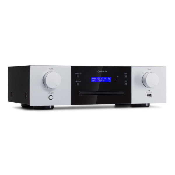 AUNA CD-1000 DG, CD Player HiFi, USB, MP3, Remote Control, CD Player with LED Display, CD Receiver Aluminium, black