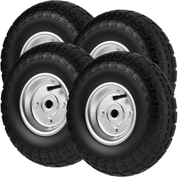 ZENO Wheelbarrow Wheels - 4 x 10" | Pneumatic Wheels Set | Truck Trolley Puncture Proof Tyre for Garden Heavy Duty Trolley Trailer Truck | Black Solid Replacement Wheelbarrow Wheel 3.50-4