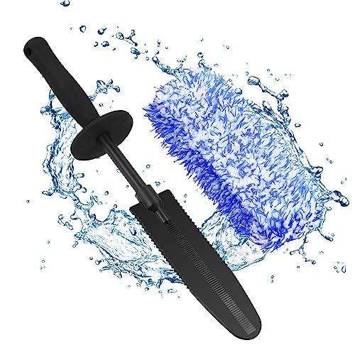 URAQT Car Wheel Brush, No Metal Wheel and Rim Detailing Brush, Car Wheel Cleaning Brush, Soft Dense Alloy Wheel Brush, Suitable for Wheels and Rims of Cars/Motorcycles/Bicycles (Black)