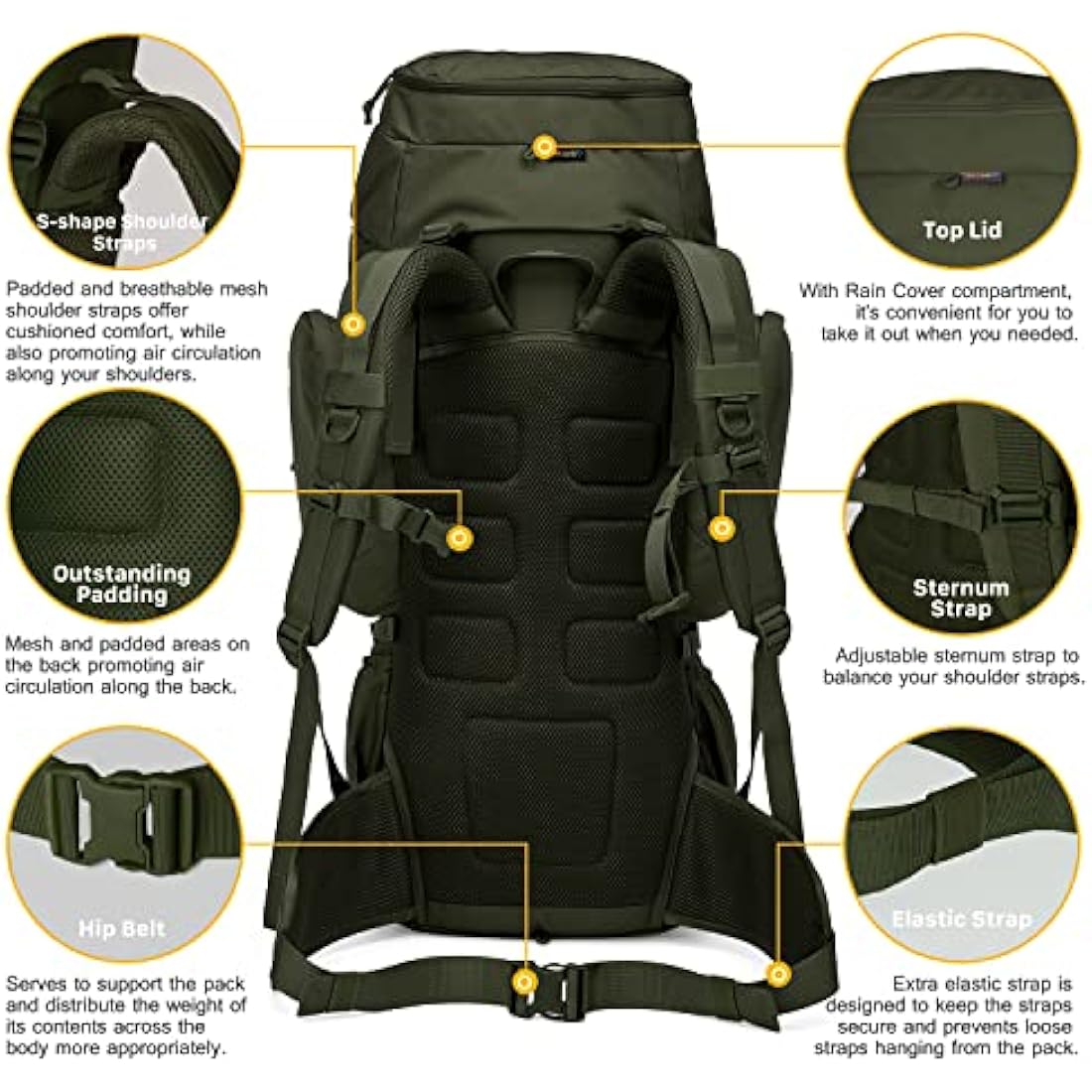 Mardingtop 60L Tactical backpack Military Rucksack MOLLE Camping and Hiking Backpack High Capacity with Rain Cover for Trekking Mountaineering Hunting Traveling