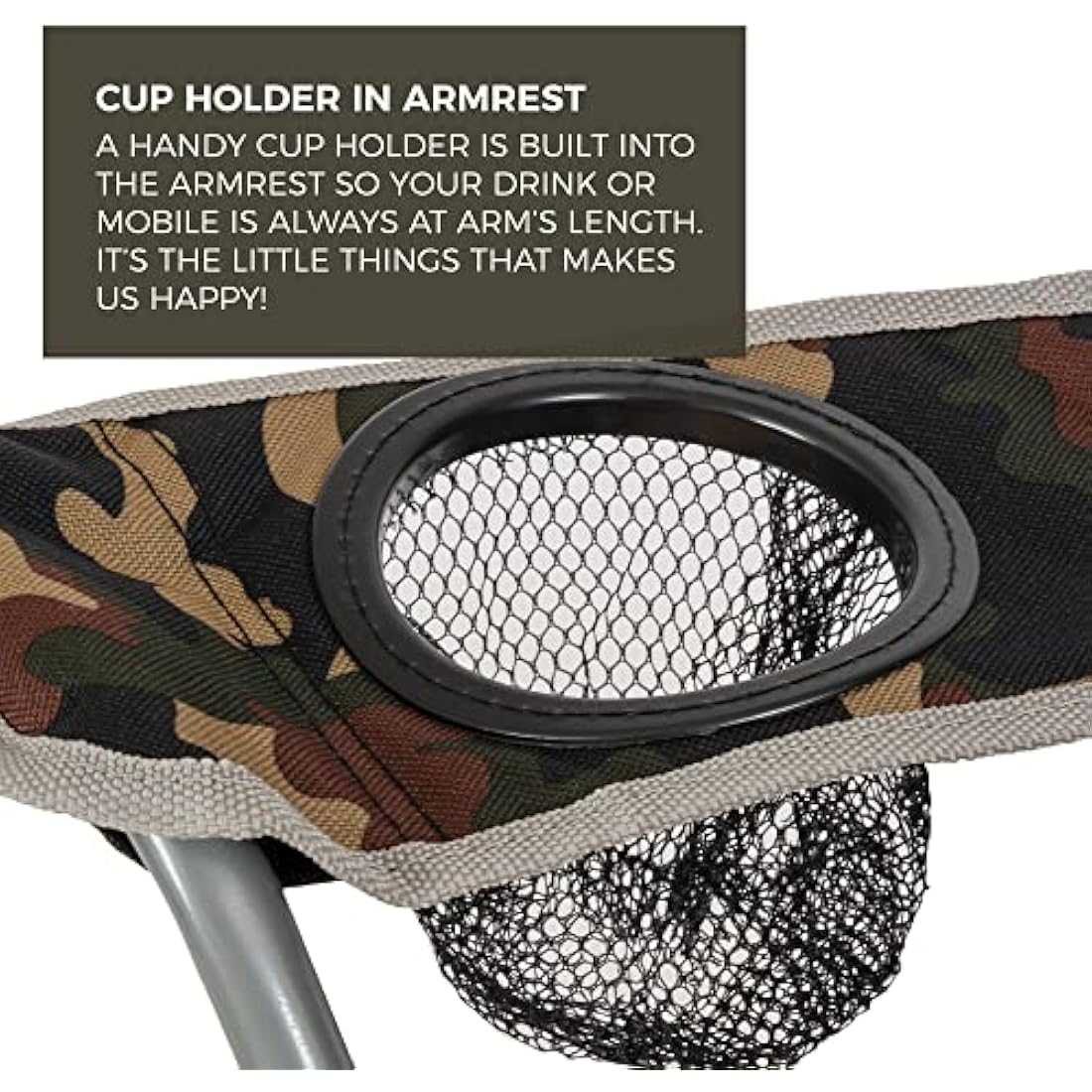 Highlander Camping Chair - Compact & Lightweight Folding Chair, 2.2kg, Portable Chair for Outdoors, Durable Steel Frame Arm Chair with Cup Holder