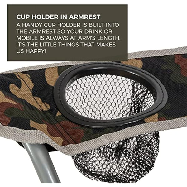 Highlander Camping Chair - Compact & Lightweight Folding Chair, 2.2kg, Portable Chair for Outdoors, Durable Steel Frame Arm Chair with Cup Holder