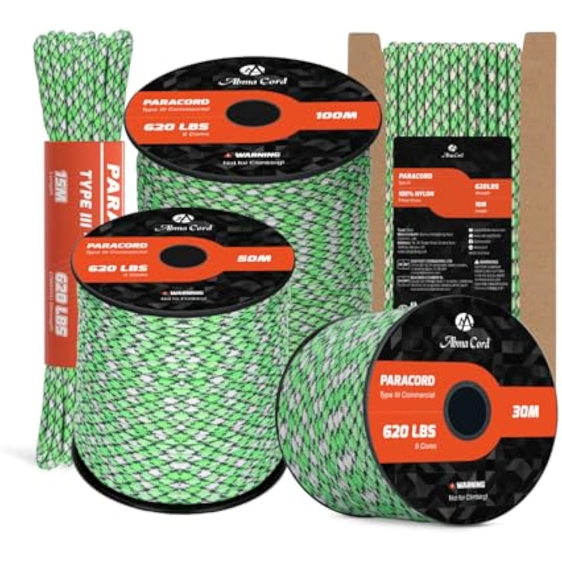 Abma Cord Paracord 4mm 100m 100% Nylon Rope 9 Strands Type III Parachute Cord for DIY, Camping, Survival, Outdoor - Max. 280kg - Island