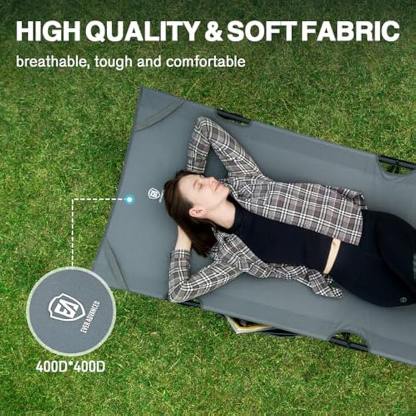 EVER ADVANCED Adult Camp Cot, Heavy Duty Folding Bed with Side Pocket, Portable Camping Bed for Outdoor Use, Loads 200KG