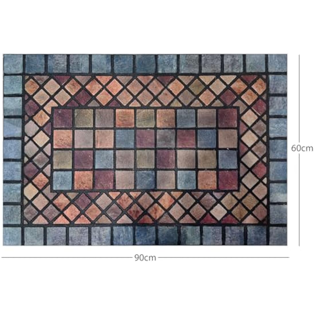 Nicoman Tile Heavy Duty Boot Scraper Doormat, Non-Slip Anti-Fatigue Eco-Friendly Rubber Indoor/Outdoor Door Mat, Rectangular (90x60cm), Blue Border