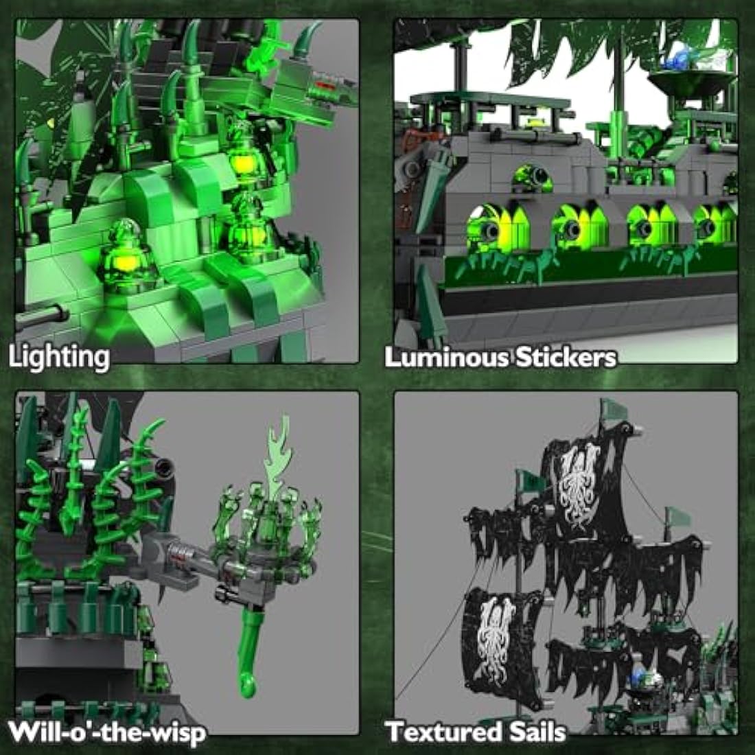 JMBricklayer Ghost Pirate Ship Building Block Toy with Lights, 40001 Flying Dutchman Brick Model to Build for Adults Men, Sail Boats Construction Toy Collection Decor Gifts for Childs 14+ (1100Pcs)