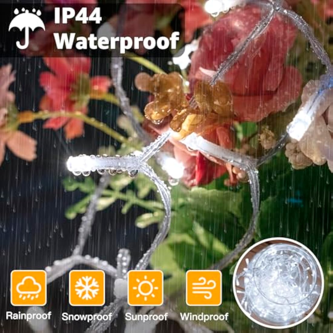 Ollny 30m 300 LED Fairy Lights Mains Powered, Outdoor Waterproof String Light with Remote/Plug/Modes/Timer, Bright Cool White Lighting Outside Indoor Garden Tree Party Wedding Decorations