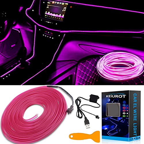 Keiurot El Wire Car Lights Neon Light for Car USB Ice Blue 10M/32Ft Car Ambient Lighting Atmosphere Car Led Interior Strip Light Sewing Edge Decoration Dashboard Lights Strip LED Trim Light