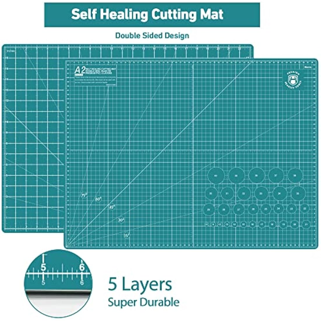 Rotary Cutter Set - Quilting Kit incl. 45mm Fabric Cutter, 5 Extra Rotary Blades, A2 Self Healing Cutting Mat, Acrylic Ruler and Sewing Clips, Scissors, Ideal for Crafting, Sewing, Patchworking