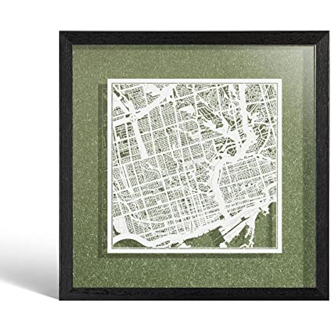 O3 DESIGN STUDIO Toronto Paper Cut Map framed, White map, Black frame, 9x9 inches, Gift Boxed, 4 background color, self-changing, Paper Art