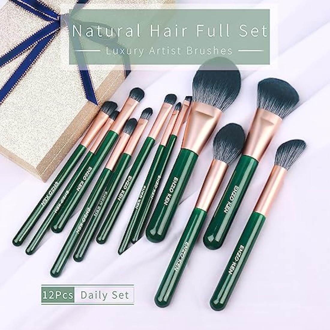 ENZO KEN Natural Fiber & Goat Hair Makeup Brush Set Professional, Combined Hair Makeup Brush Set with Case, Green Cosmetic Brushes Makeup Set, Natural Bristle Makeup Brushes.