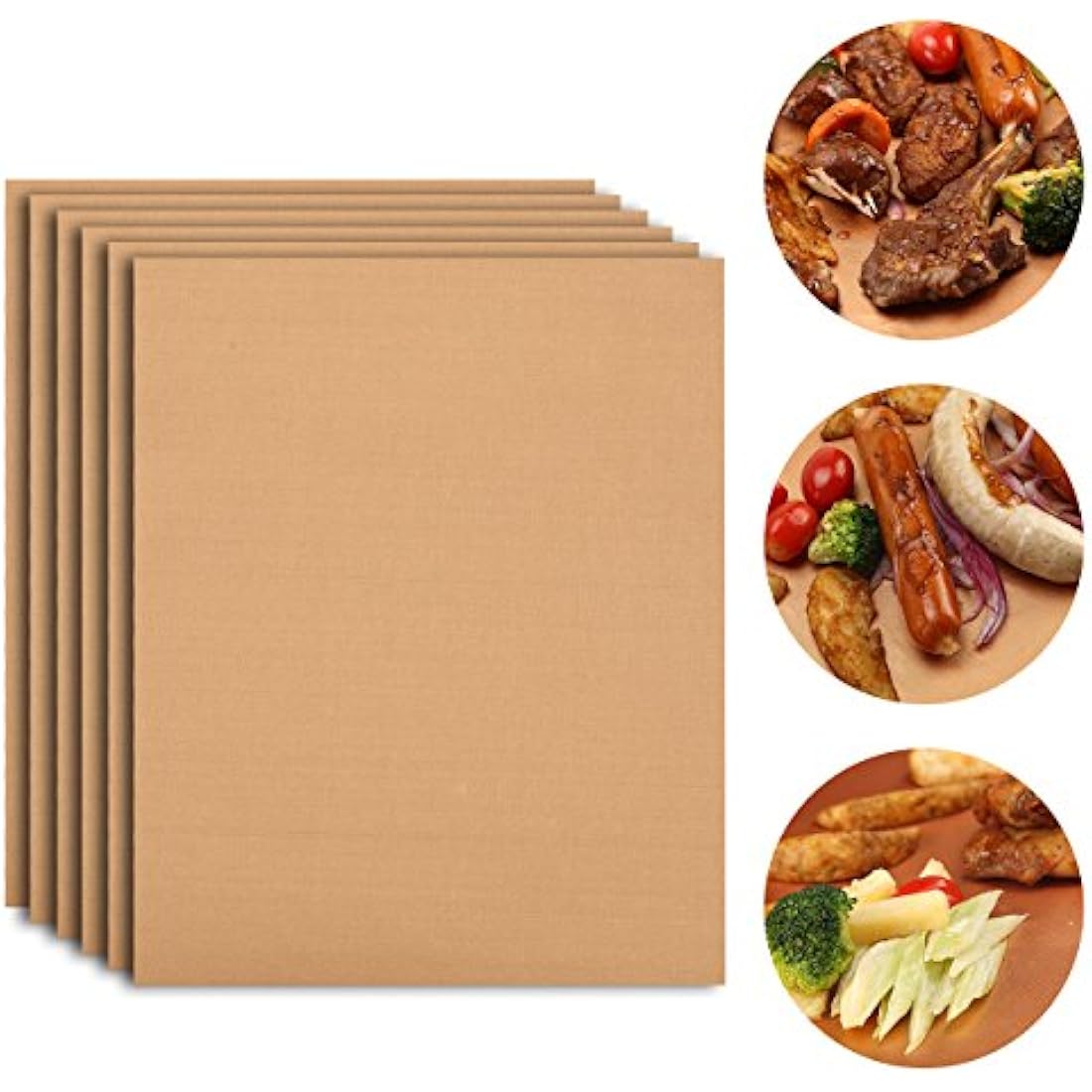Grill Mat Set of 6 - BBQ Grill Mats Nonstick Reusable - Heavy Duty 1.5 oz/Sheet Baking Mats, Works on Electric Grill, Gas, Charcoal, Oven - 15.75 x 13 Inch, Copper