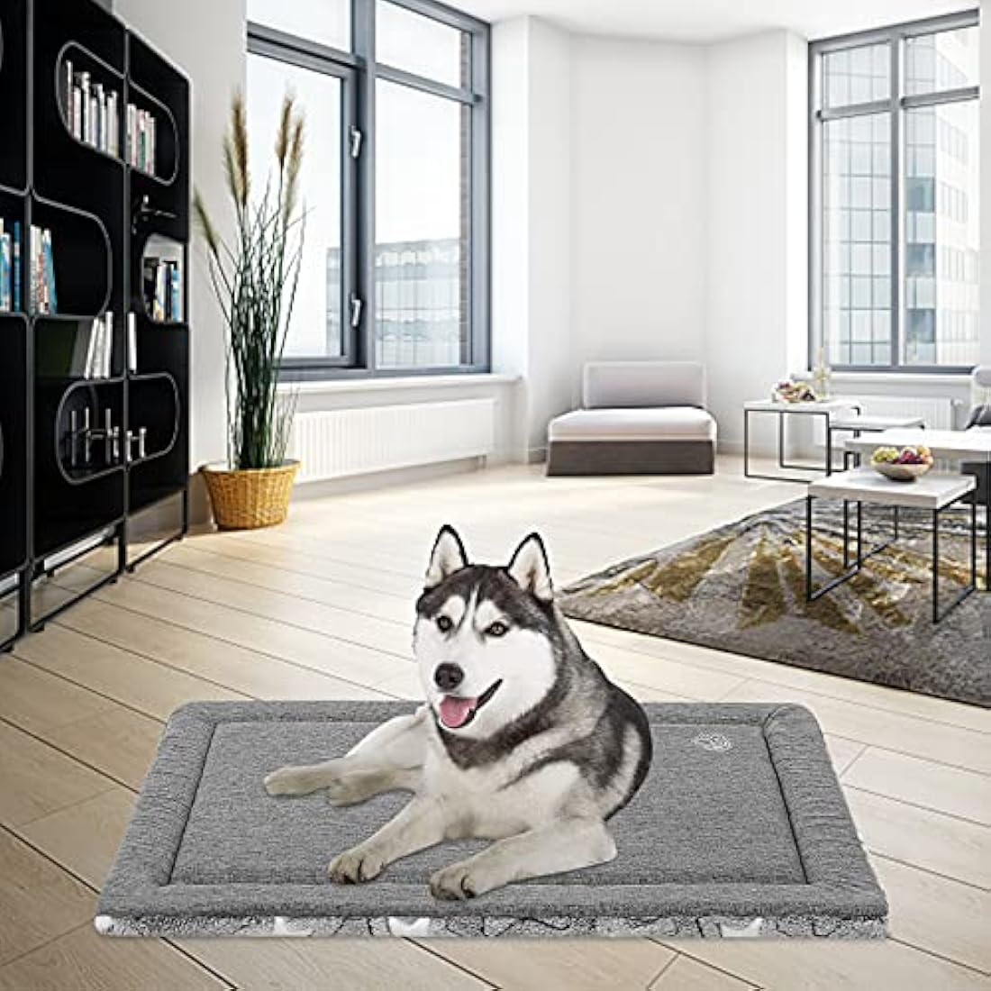 EMPSIGN Large Dog Bed Washable Reversible Cool and Warm Mattress for Crate with Removable Cover, Grey, 92x61x2.8cm