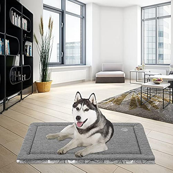 EMPSIGN Large Dog Bed Washable Reversible Cool and Warm Mattress for Crate with Removable Cover, Grey, 92x61x2.8cm