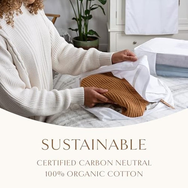 Hayden Hill Luxury Organic Cotton Sweater Storage Bag - Fits 6 Fine Knit Sweaters - 18 Inch - Cashmere Garment Bag - Breathable Clothes Bag for Sweaters and Linen - Certified Carbon Neutral