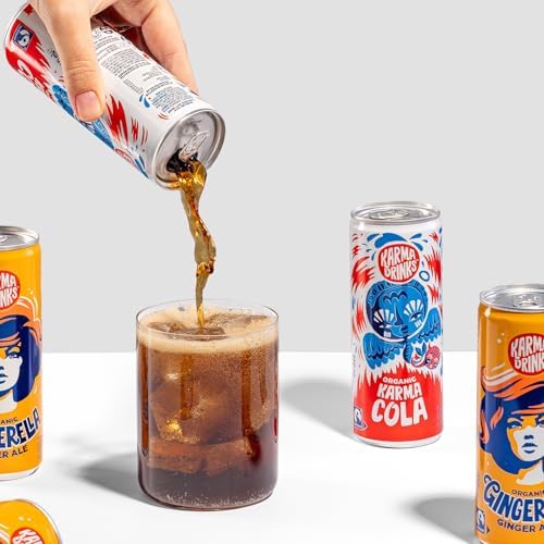 Karma Drinks Karma Cola (250ml x 24 Cans Soft Drink) - Organic, Gluten Free Organic Cola, Natural Ingredients, FairTrade, Vegan Friendly, No GMO, Carbonated Fizzy Drinks 24 Pack