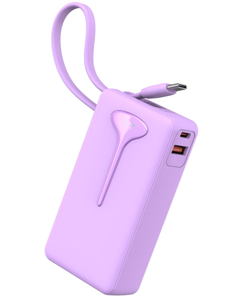 Power Bank Fast Charging, 22.5W Portable Charger 10000mAh, Small Battery Pack USB-C In & Out, Lightweight Powerbank with Built in Cable for iPhone 16/15/14/13/12, Samsung Galaxy, Xiaomi, Android etc