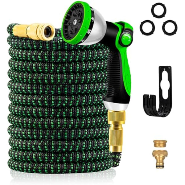 Expandable Garden Hose Pipe, Upgraded 3-Layer Latex No-Kink Flexible Water Hose, 3/4"&1/2" Metal Connectors, 10 Function Spray Nozzle 50FT