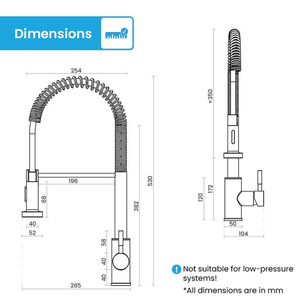 Bächlein Kitchen Faucet 360 Degree Swivel (Brushed Stainless Steel) - One-Hand Sink Mixer with Flexible Neck and Shower with Switch Button, Kitchen Faucet with Magnetic Holder