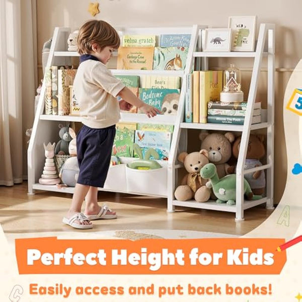 GoTiling Kids Bookshelf and Toy Storage: 3-Tier Book Shelf Childrens Bookcase - 6 Small Storage Units for Kids Room, Playroom, Nursery and Bedroom