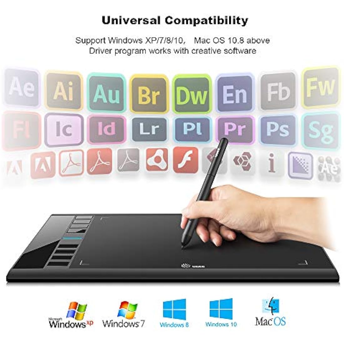 UGEE M708 Drawing Tablet,10x6in 3D Digital Graphics Tablet with 8192 Level Battery-free Tilt Pen,8 Hot Keys,Art Design Creation Tablet for PC with Windows 11/10/8/7,Mac OS 10.10 or above,Chromebook