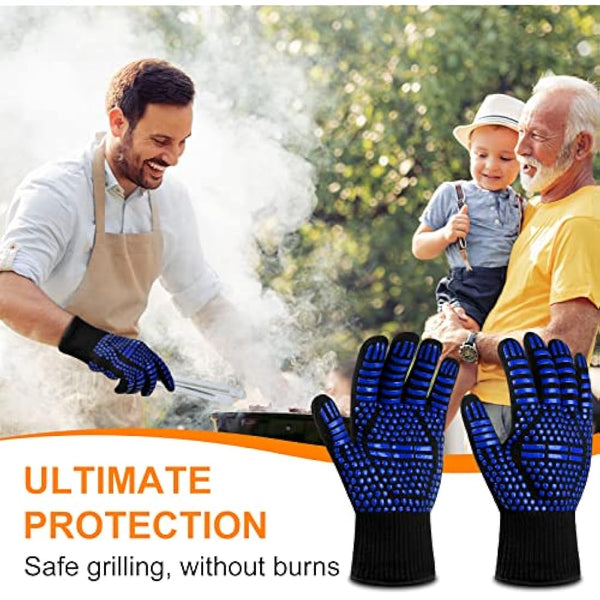 flintronic Grill Gloves Heat Resistant Fire Resistant Ovens Gloves Hand Protection Grill Gloves,1472°F/800°C Heat Resistant Oven Gloves for Grill, Cooking, Soldering (Blue)