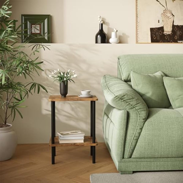 APICIZON 2 Tier Side Table, Narrow End Table with Storage Shelf, Bedside Table Nightstand for Small Spaces, Bedroom, Living Room, Entryway, Farmhouse, No-Tool Assembly, Rustic Brown