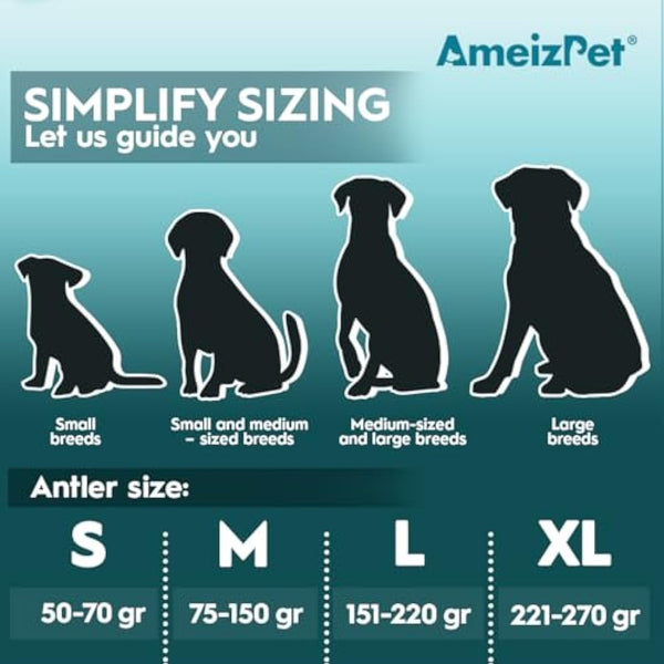 AmeizPet Antler Chews For Dogs - All Natural Dog Chews, Long Lasting Elk Antler Bones for Dog, Durable Deer Antlers For Dogs – 2pcs XL Size Deer Antlers