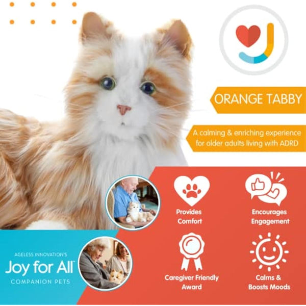 Ageless Innovation Joy For All Interactive Pet Cat - Lifelike & Realistic Companion with Soft Fur and Soothing Purrs, No Assembly Required - Orange Tabby