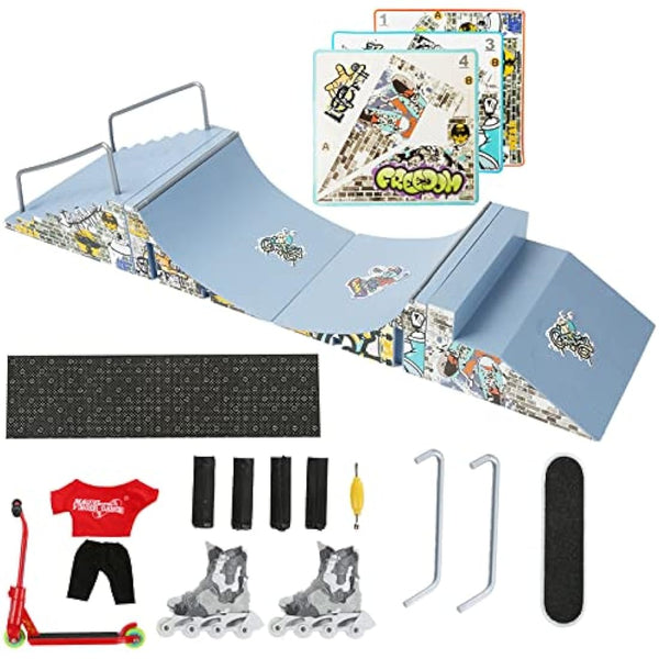 HIHOBDAY 4Pcs Skate Park Kit Ramp Parts for Finger Skateboard Park Kit Part Training Props with Finger Skateboards Skates and Scooters(blue)