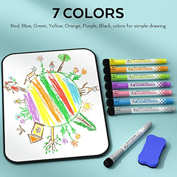 Nicpro Dry Erase Whiteboard A4, Magnetic Double Sided 21 x 30 cm White Board with Black Border, Including 8 Water-Based Pens and 1 Eraser for Kid Writing & Drawing Student School, Home, Classroom Use