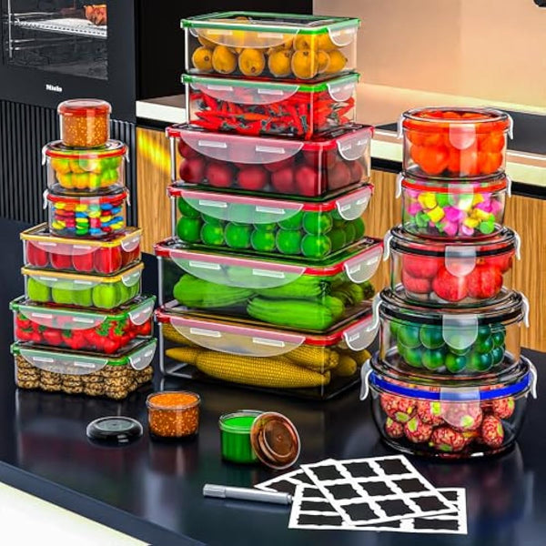 40 Pcs Food Storage Containers with Lids Airtight-(20 Stackable Boxes-20 Lids) Plastic Meal Prep Container for Pantry Kitchen Organization, Microwave, Dishwasher, Freezer Safe -100% Leak Proof