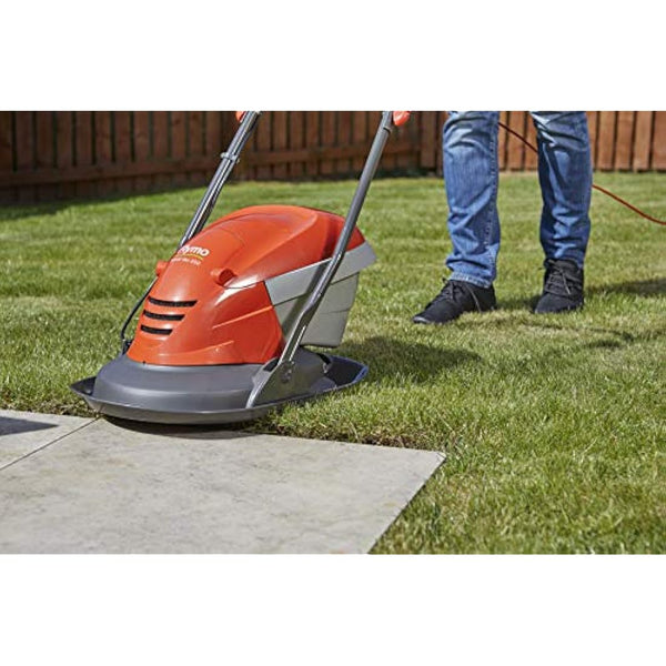 Flymo Hover Vac 250 Electric Hover Collect Lawn Mower - 1400W, 25cm Cutting Width, 15L Grass Box, Ambidextrous Handles, Folds Flat, Orange and Grey