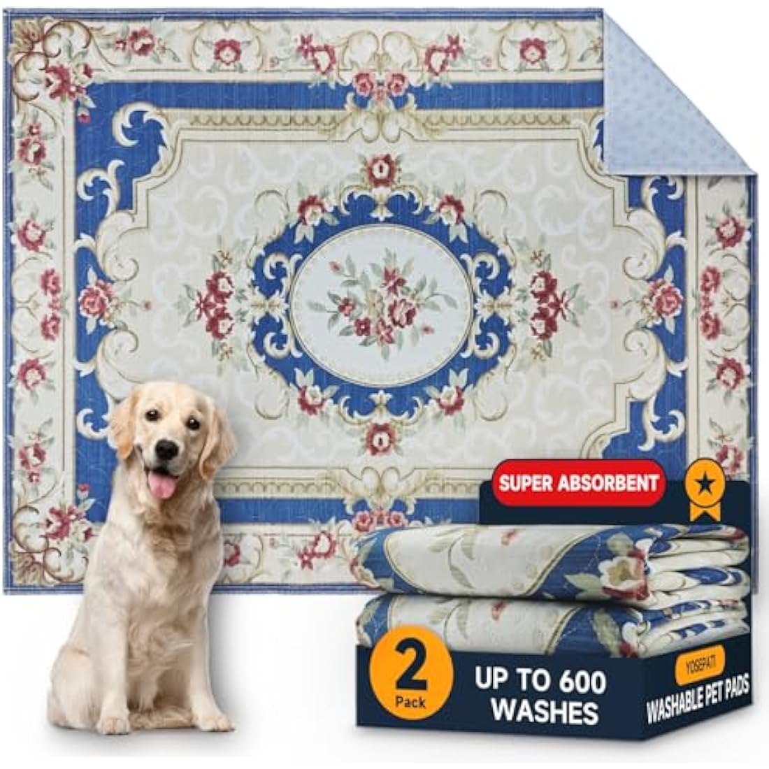 YOSEPATI Washable Pee Pads for Dogs,2 Pack Super Absorbent Reusable Puppy Pads 36"×48" Quick Dry,Waterproof& Non-Slip Whelping Pads for Crate,Floor,Sofa (Medallion Colorful, 36"x48"(Pack of 2))