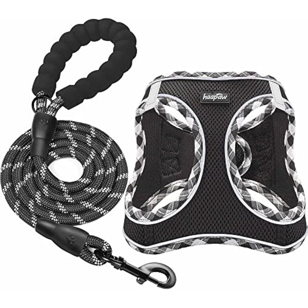 haapaw Dog Harness and Lead Set, No Pull Adjustable Reflective Step-in Puppy Harness with Thickened Padded Vest for Extra-Small/Small Medium Dogs