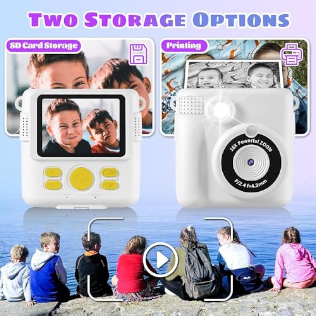 Instant Print Camera, Kids Camera Digital Camera 1080P HD Photo and Video Recording with 32G SD Card, 3 Rolls Photo Paper for Age 6-12 Boys and Girls Birthday Chirstmas Gifts (White)