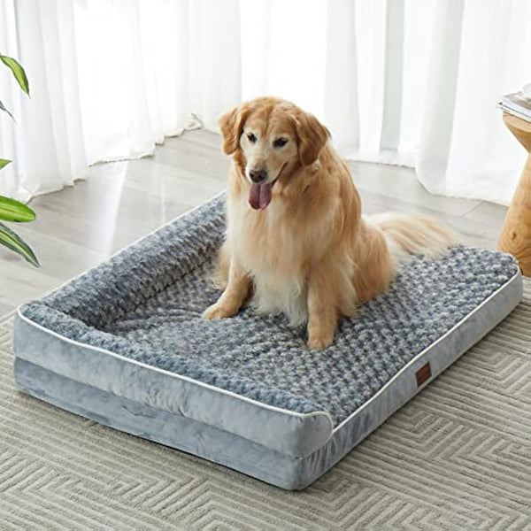 BFPETHOME Large Orthopedic Dog Bed - Big Waterproof Sofa Dog Bed with Removable Washable Cover, Grey, 42"L x 30"W x 7.5"Th