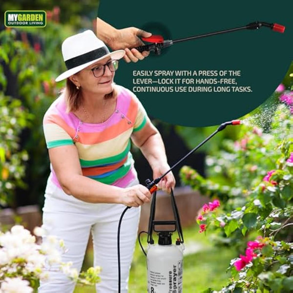 My Garden 8 Litre Sprayer Pump - Weed Killer Pressure Sprayer Pump Action - High Pressure Long Reach Sprayers - Ideal For Spraying Water Fertiliser Herbicides Pesticides Preservative & Detergent